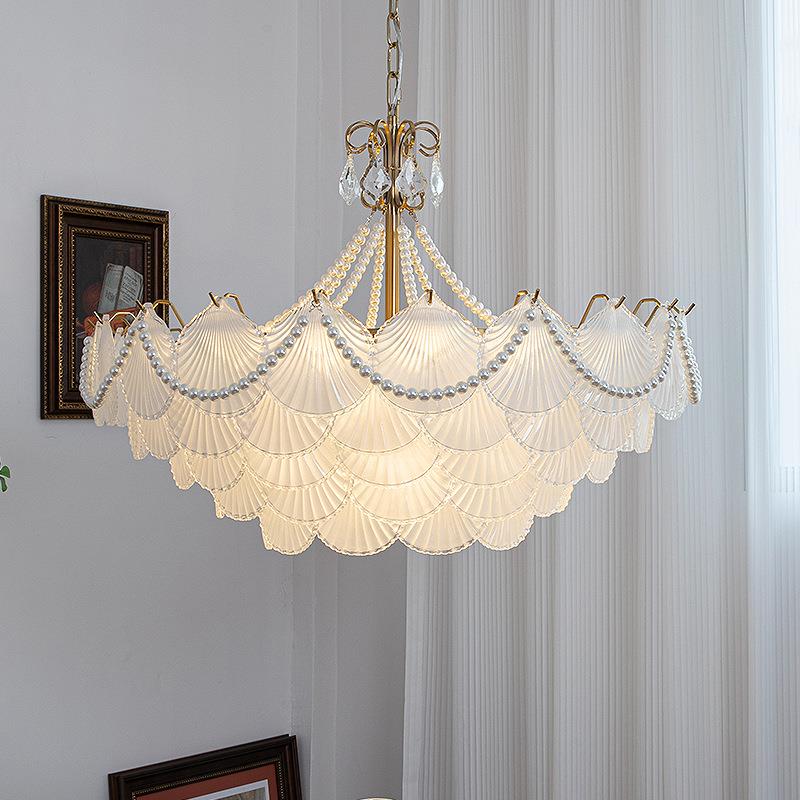 法式轻奢客厅吊灯美式复古贝壳玻璃卧室灯具网红款餐厅LED吊灯