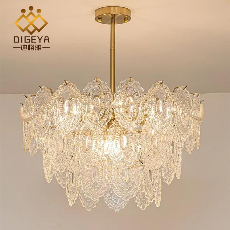 法式宫廷玻璃吊灯复古美式轻奢餐厅卧室客厅珍珠水晶灯具