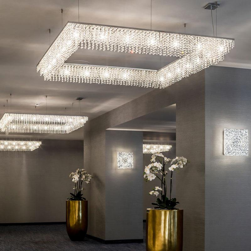 现代轻奢水晶餐厅吊灯设计师创意长方形酒店宴会厅椭圆别墅客厅灯