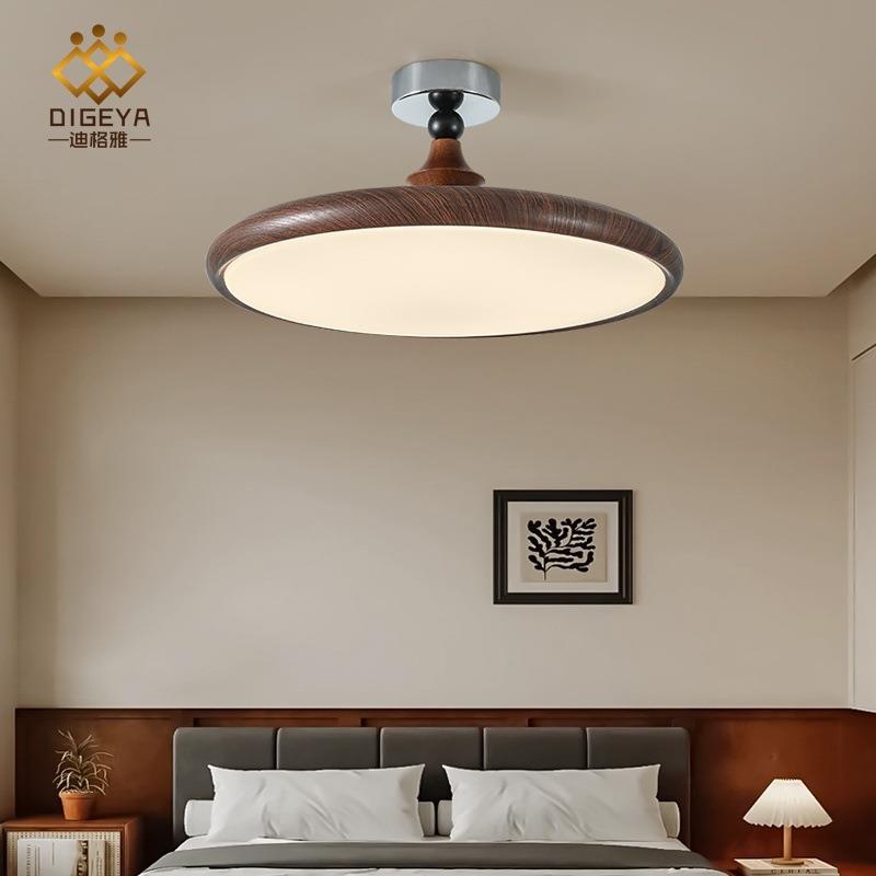 日式餐厅飞碟吊灯侘寂风简约复古护眼中古胡桃木纹餐桌吧台吸顶灯