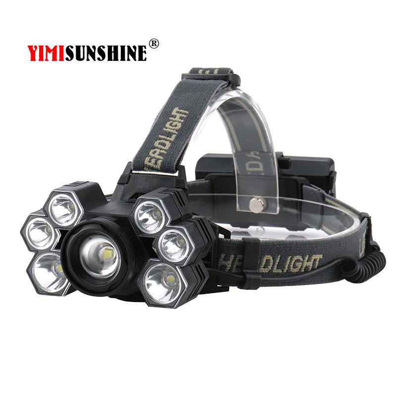 新款7灯4XPE+3T6强光远射变焦款多头LED灯USB充电头灯夜钓骑行灯