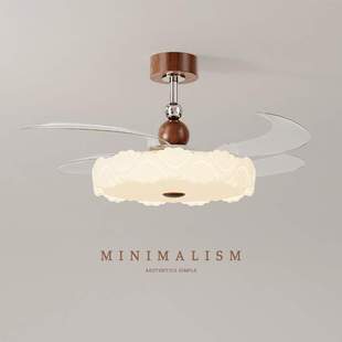包安装隐形风扇灯中古奶油风创意卧室吊灯现代简约餐厅静音吊扇灯