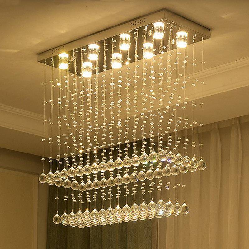 跨境餐厅led长方形长条水晶吊灯现代简约个性吧台家用饭厅隔断灯