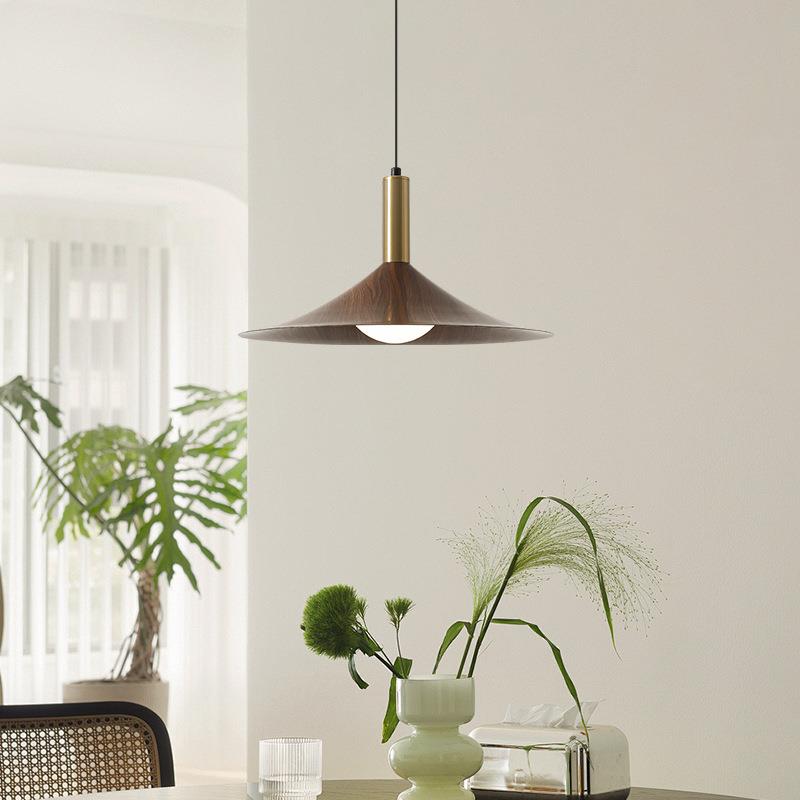 中古风餐厅吊灯原木风餐桌灯日式侘寂风吧台飞碟灯法式复古吊灯