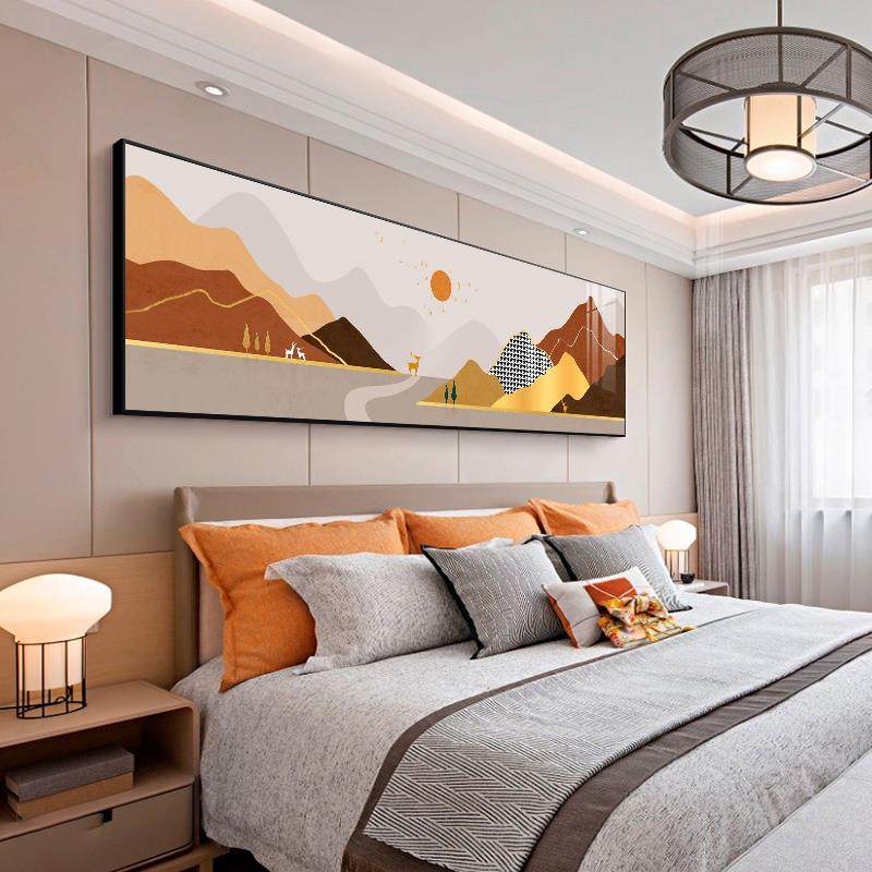 定做轻风麋北欧水奢卧室卧装画轻床头挂奢画山鹿画主背景墙大幅饰