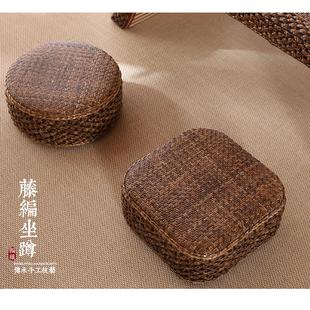 榻榻米蒲团飘窗坐垫阳台实木家用坐凳圆形垫子 藤编坐墩创意日式