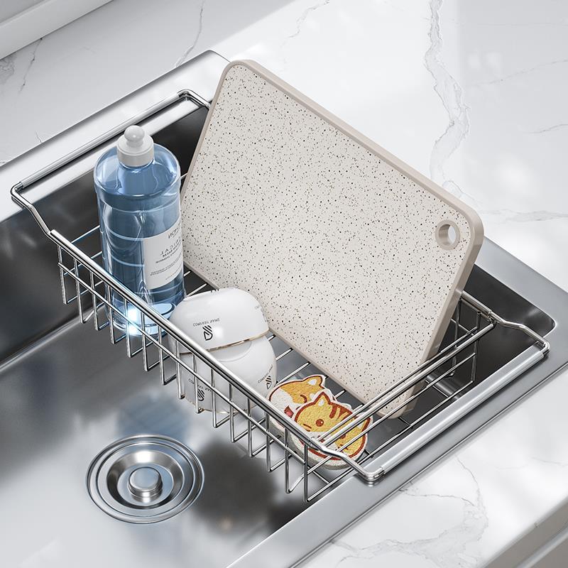 水槽伸缩置物架304不锈钢厨房洗碗池碗碟筷勺蔬果水池沥水收纳篮