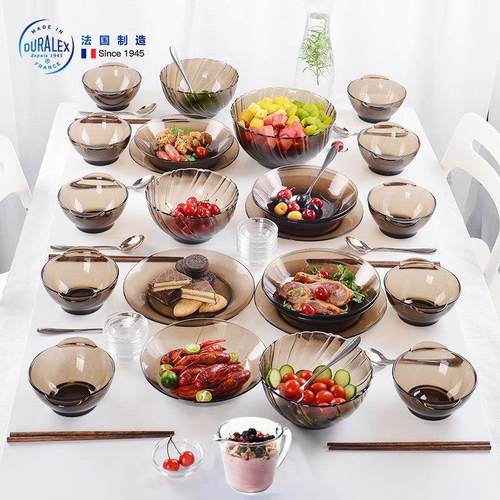 duralex多莱斯家用餐具碗盘碟碗筷北欧简约钢化玻璃碗全家福套装