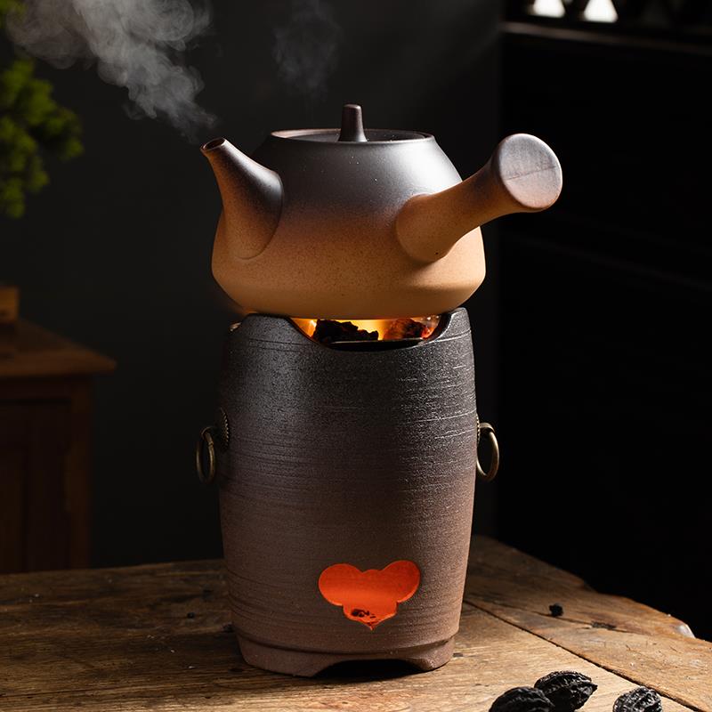 柴烧碳炉户外阳台明火煮茶围炉烧水壶陶瓷养生壶耐高温不锈钢碳隔