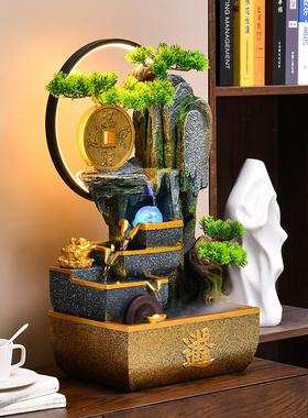 八方来财假山流水摆件循环水喷泉聚宝盆招财桌面风水轮球开 业礼