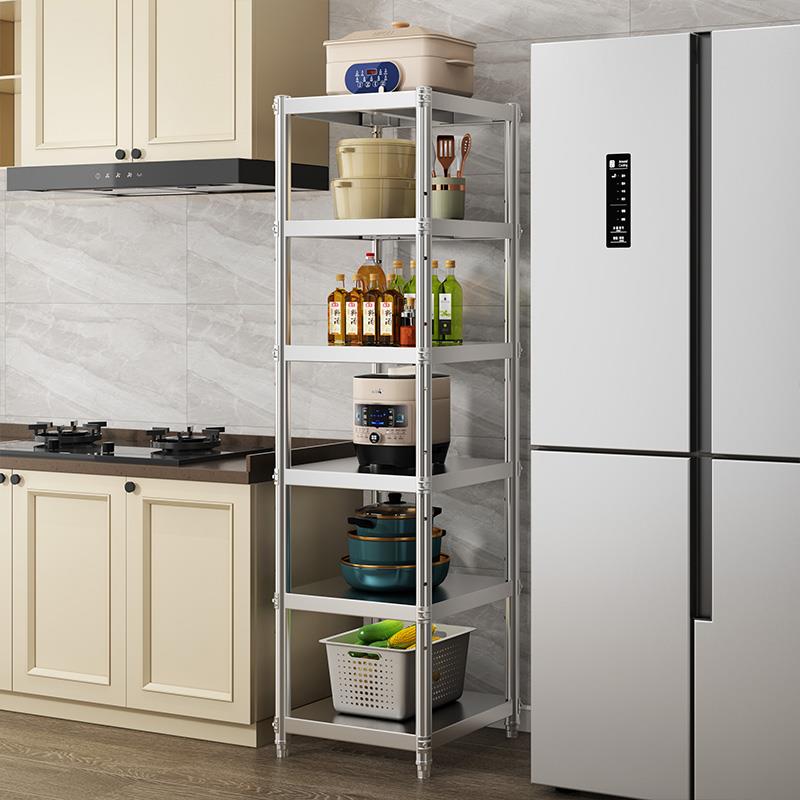 304不锈钢厨房置物架落地多层微波炉烤箱锅架家用货架橱柜收纳架