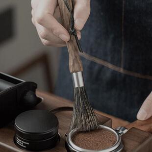 手作黑胡桃木咖啡机清洁刷猪鬃毛磨豆机研磨机刷子高档吧台清理刷
