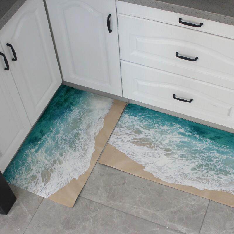 蓝色海水厨房L型皮革地毯 防污防水PVC脚垫家用可擦洗耐脏免打理,居家布艺,厨房地垫,淘宝优惠券,粉丝福利购,淘宝优惠卷