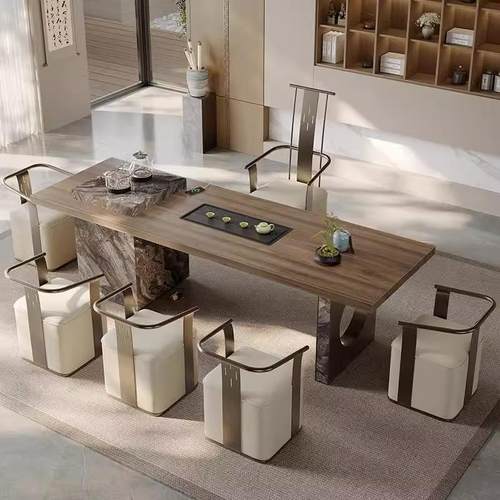 轻奢现代岩板茶桌意式极简家用阳台茶台高级感别墅客厅茶桌椅组合