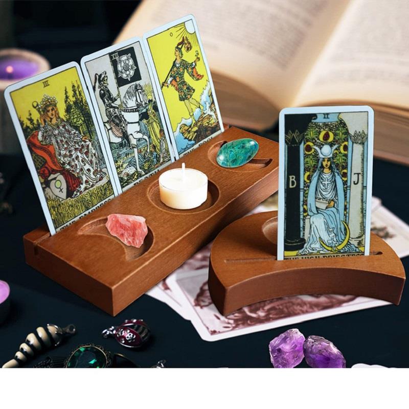 塔罗牌底座台历明信片桌面摆件木质神谕卡片支架照片五芒星烛台