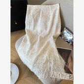 2024蕾丝流苏半身裙夏季 气质直筒网纱半裙子 名媛风中长款 新款 女装