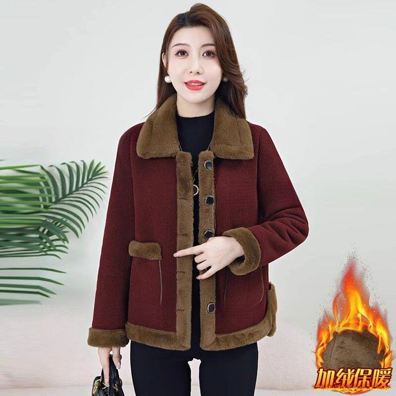 加绒加厚女士外套2024冬季新款洋气保暖时尚短外套上衣棉服棉袄女
