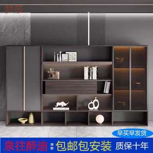 6uD文件柜木质书柜简约现代老板办公室背景柜储物柜高柜带抽屉文