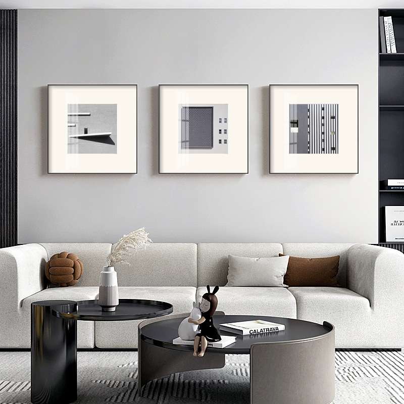 建筑光影 现代简约客厅装饰画抽象几何建筑壁画卧室组合卡纸挂画图片