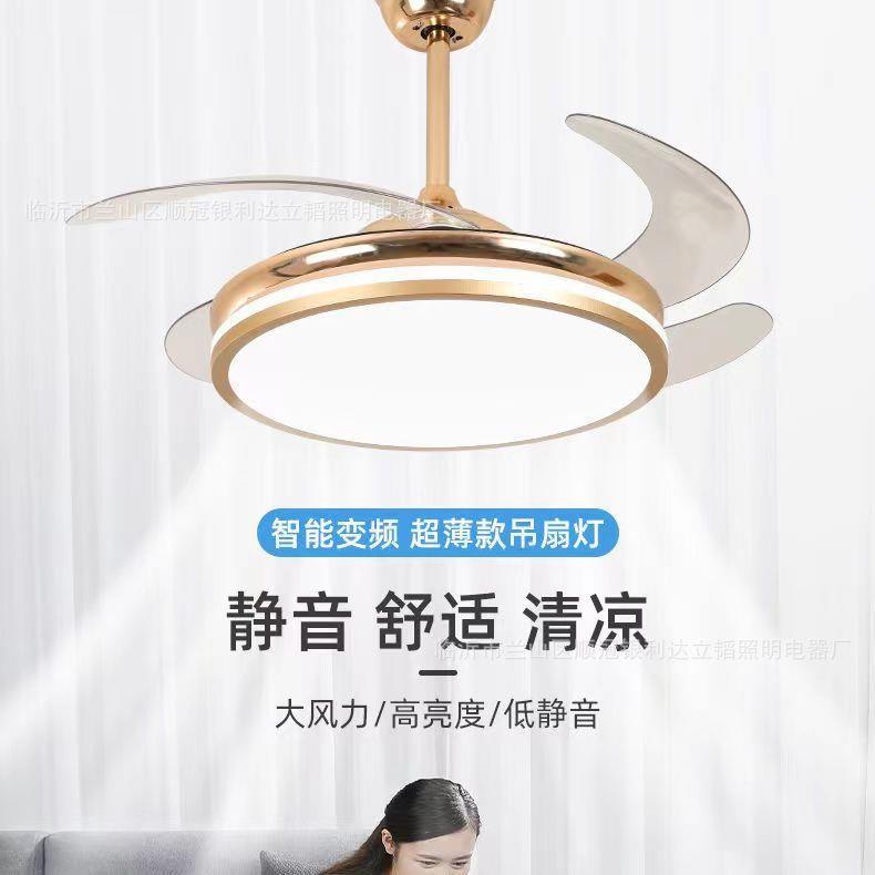 现代简约极简轻奢灯具隐形风扇灯餐厅客厅饭厅家用一体电风扇吊灯