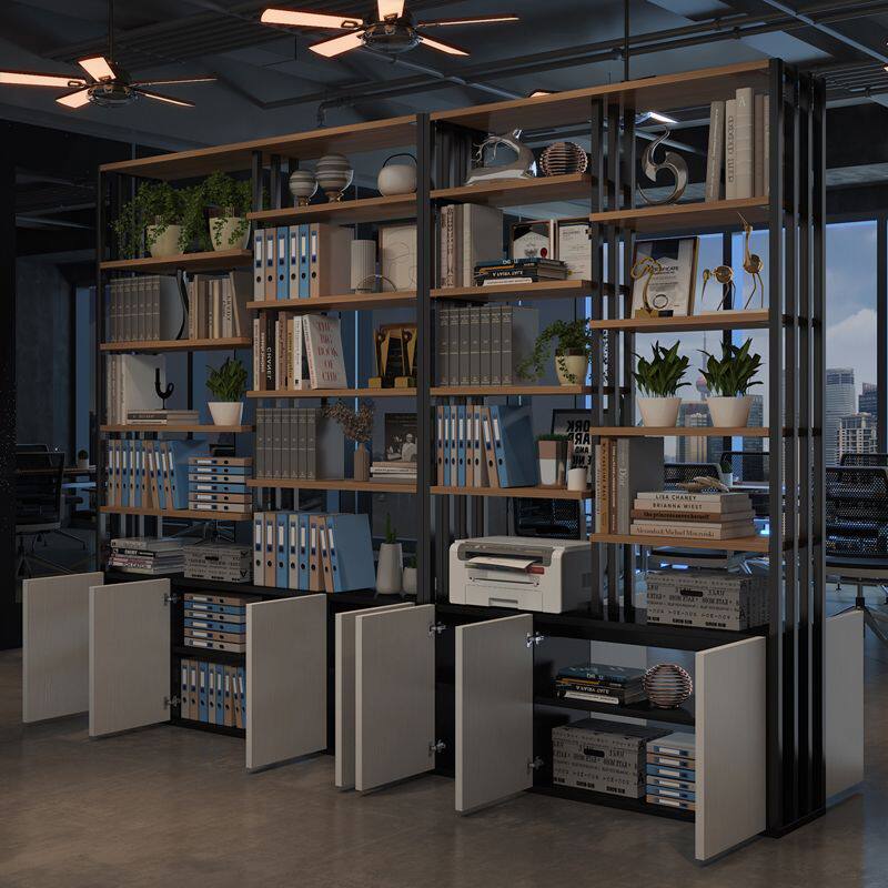 办公屏风隔断展示架铁艺落地置物架办公室文件架现代简约玄关书柜