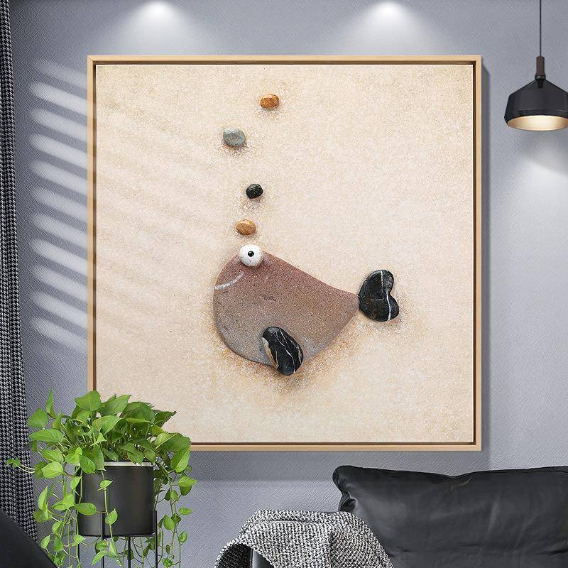 北欧创意儿童装饰画男孩女孩卧室床头挂画3d立体浮雕画卡通鱼壁画图片