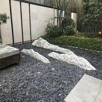 庭院假枯024685山水黑山山石天坪然山黑石公园景观石假山斑驳石草