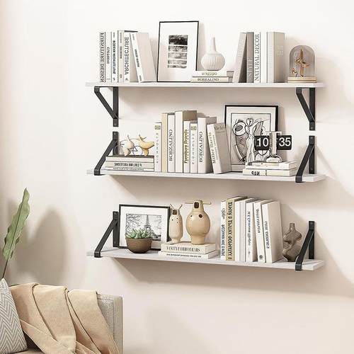 简挂易墙上一字搁板书架置架物壁实木铁艺儿童书式架3UKK层浮动架