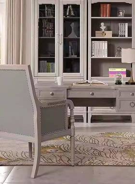 3123美式奢浅灰色橡木全实木办轻公桌书桌书电房脑桌1.米4学生写