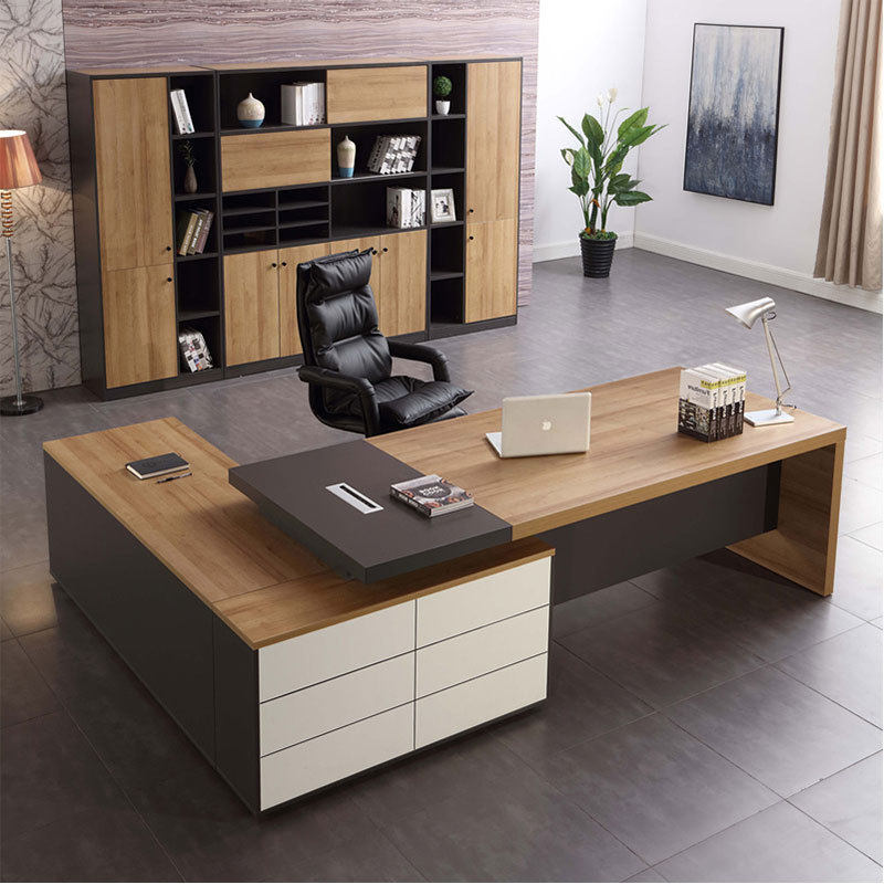 办公家具老板办公桌总裁桌简约现代经理桌主管桌原木色创意大班台