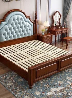美式轻奢实床现人代木简欧床头雕花软ZFD包靠纳背主卧双床收储物