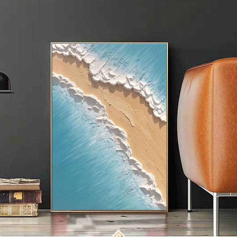 纯手绘玄关装饰画抽象油画厚肌理海浪画立体挂画客厅餐厅小众壁画图片
