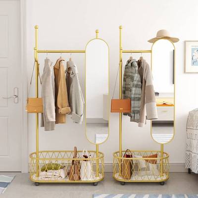 落地镜卧室带镜挂衣架置物镜子一体可移动旋转衣帽架穿衣镜旋转镜