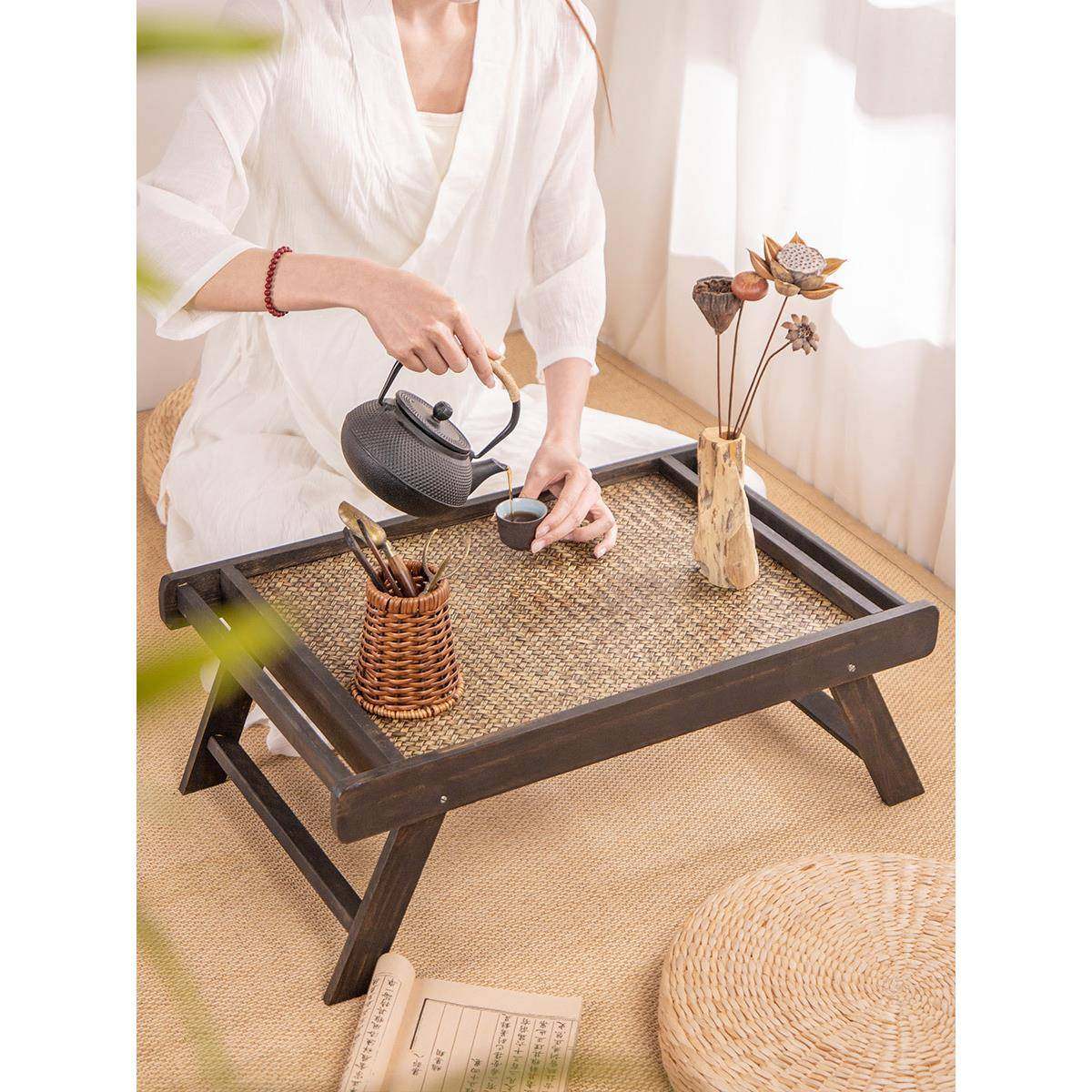 泰国实木桌子式榻日榻米小茶几创意折VQJ叠炕桌阳窗台茶桌茶飘台