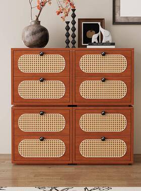 中风量斗柜实木多功能床尾家用抽屉式落地古柜客OVB厅藤编大容储