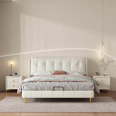 奶油风科技布床轻奢1双.5箱米布床GLM1艺.8米主卧大床高储物软体