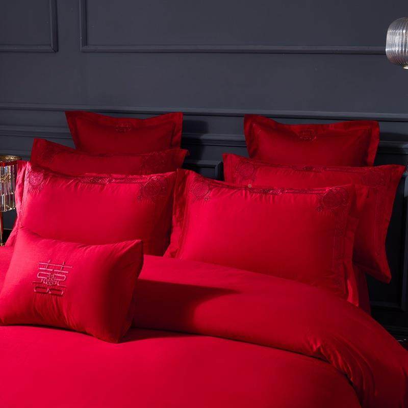 九喜狐婚庆纺结婚床H2180上用品四件套红色被妆套备家婚大嫁婚房