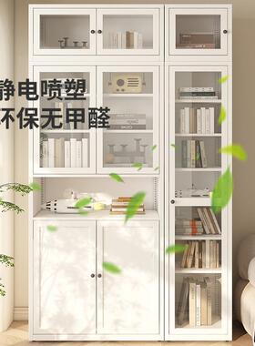 家用玻璃门书厅柜钢制书柜带玻璃门展示柜童VLE儿落房客地书架储