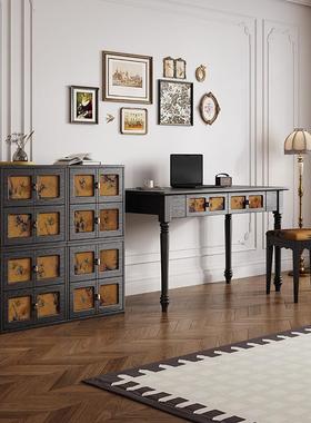 中古风实木书桌香云纱梳黑色复古DBR字妆台字桌一体家用写书房写