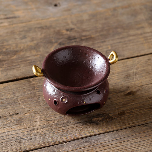 紫釉点金小圆炉三角金耳烤盘中式陶瓷炒茶器蜡烛底座烘茶器配件