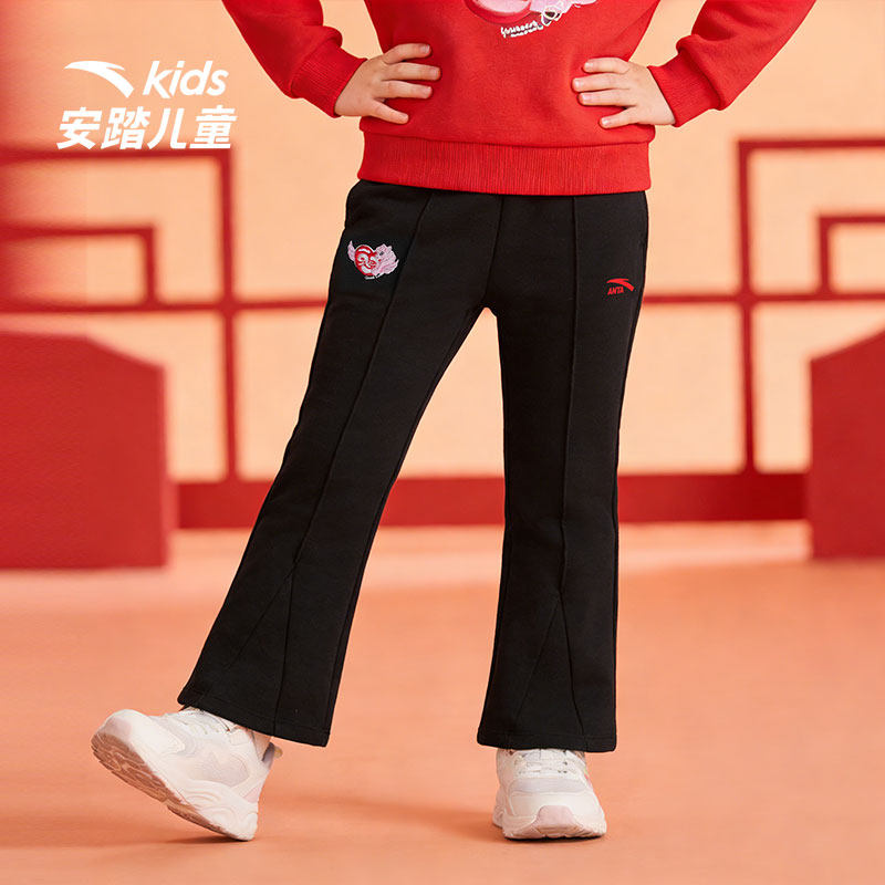 安踏儿童新年款女小童针织运动长裤2026年春新款亲肤修身裤舒适