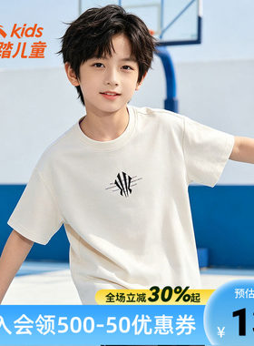 安踏儿童男生休闲圆领T恤2026新款欧文系列短袖户外运动百搭上衣