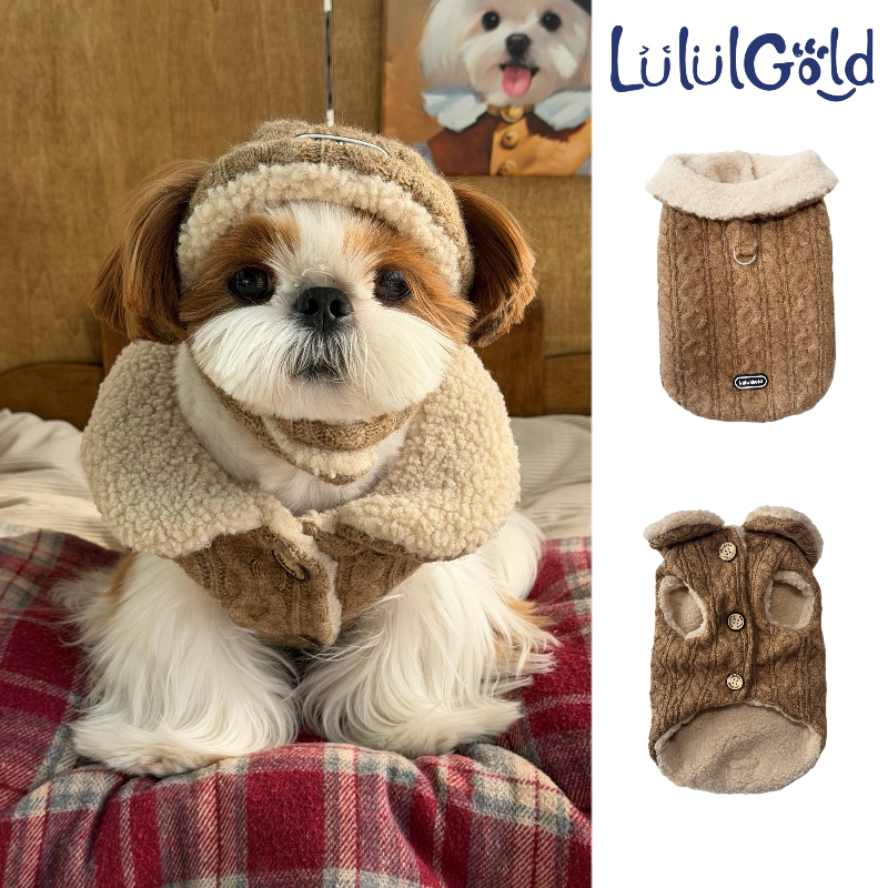 LululGold宠物衣服秋冬加绒加厚保暖背心牵引马甲小型犬比熊泰迪