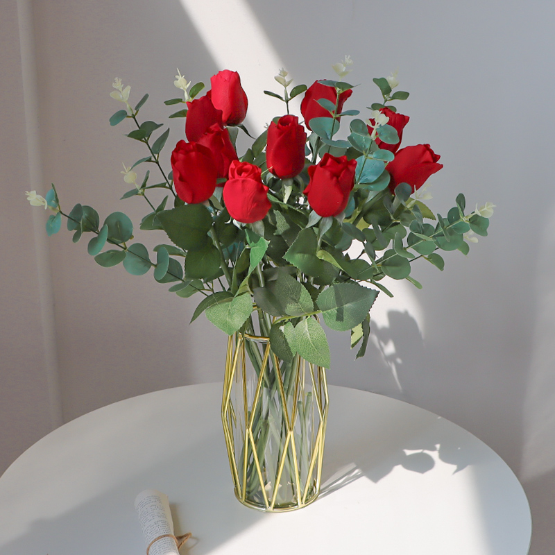 速发手感瑰湿玫保花苞假花花摆设客厅装饰花艺摆件绢花餐桌花摆花
