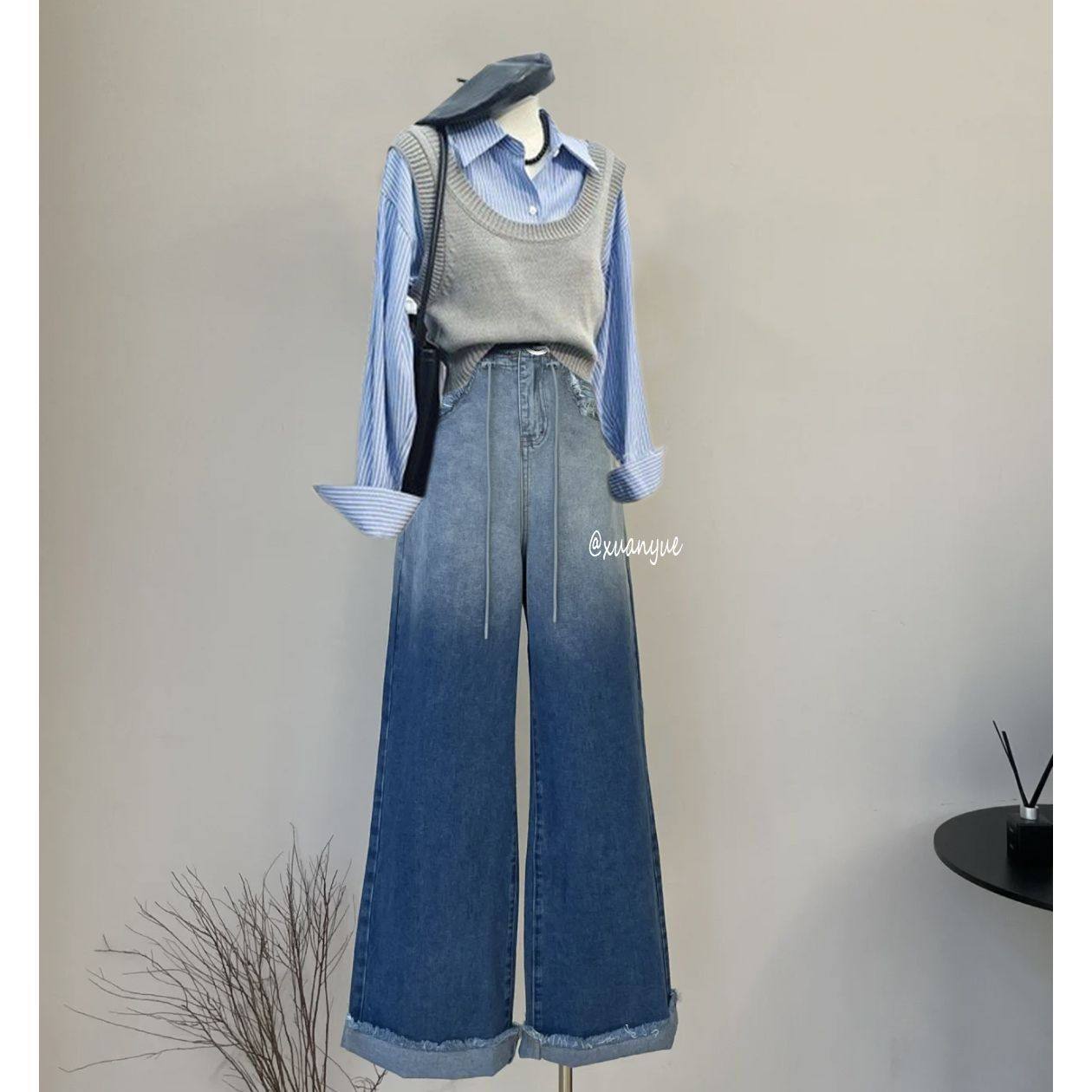 速发大码装2高闲4早秋新款时尚休2叠穿马甲0腰牛仔裤三件套,女装/女士精品,大码套装,淘宝优惠券,粉丝福利购,淘宝优惠卷