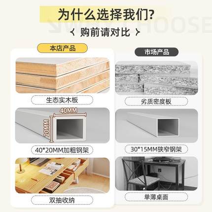 实木书桌学生家用书架一体桌子卧室电脑桌带抽屉作业桌写字学习桌