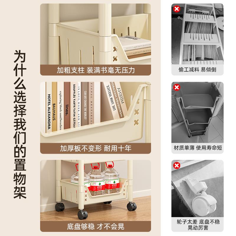谋生书架置物架落地家用简易多层带轮儿童玩具收纳阅读移动小推车
