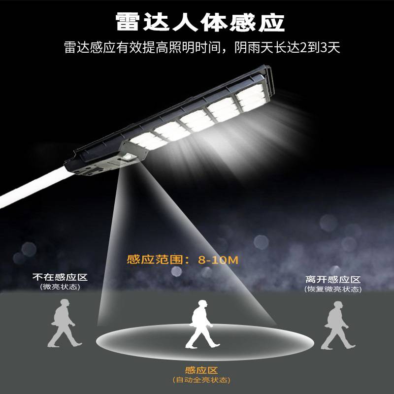 跨境超亮防水农村厂房户外庭院led人体雷达感应太阳能一体化路灯