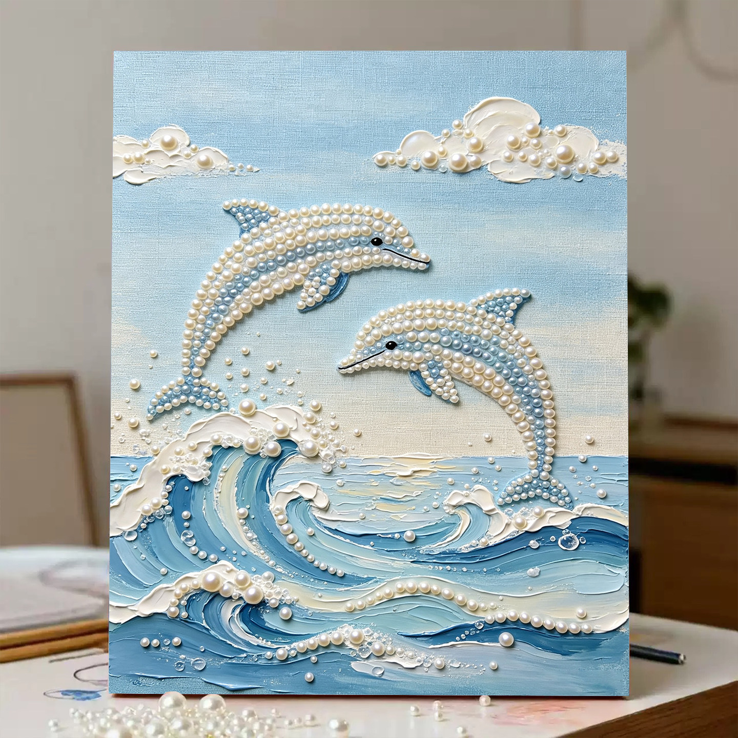 2026新款珍珠画海浪海豚DIY手工钻石贴画高级材料客厅装饰画摆件
