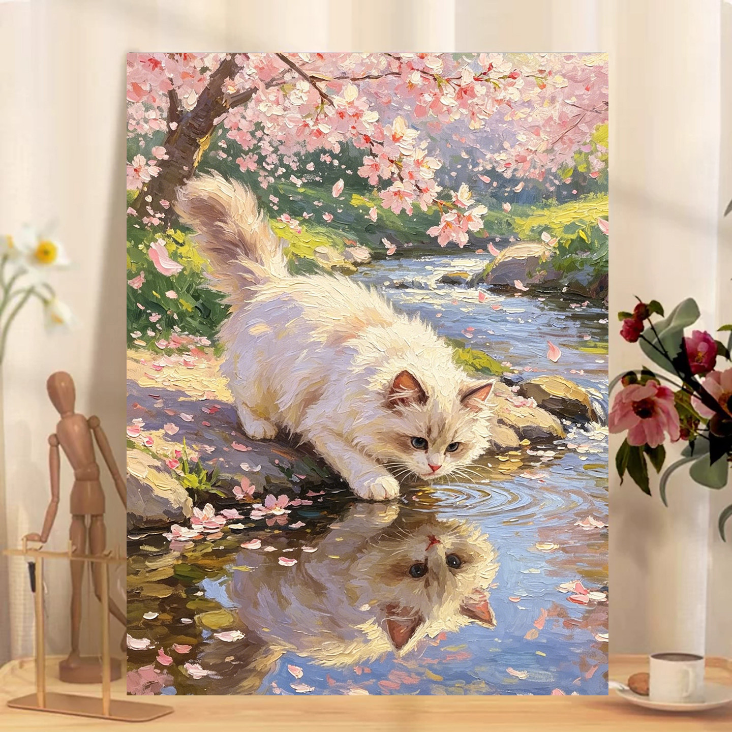2026新款钻石画春日樱花小猫高难度手工DIY贴画满钻带框客厅装饰图片